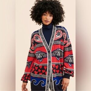 Farm Rio Navy Mixed Prints Knit Cardigan size large